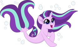Size: 2463x1500 | Tagged: safe, artist:cloudy glow, edit, vector edit, starlight glimmer, pony, seapony (g4), unicorn, g4, my little pony: the movie, adorable face, blue eyes, bubble, cute, dorsal fin, eyelashes, female, fin, fish tail, flowing mane, flowing tail, glimmerbetes, horn, looking up, movie accurate, open mouth, open smile, purple mane, seaponified, seapony starlight glimmer, simple background, smiling, solo, species swap, tail, transparent background, vector