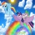 Size: 900x900 | Tagged: safe, artist:tridashie, artist:user15432, rainbow dash, spike, twilight sparkle, alicorn, dragon, pegasus, pony, pony girl, g4, album, album cover, barbie girl, blue sky, cloud, duo, female, flying, looking at each other, looking at someone, mare, rainbow, riding, riding a pony, spike riding twilight, sun, twilight sparkle (alicorn)