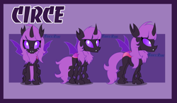 Size: 3897x2280 | Tagged: safe, artist:cookie-ruby, oc, changeling, changeling oc, ponysona, purple changeling, reference sheet, solo