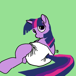 Size: 640x640 | Tagged: safe, artist:joeydr, twilight sparkle, alicorn, pony, g4, diaper, diaper fetish, female, fetish, green background, mare, simple background, solo, twilight sparkle (alicorn)