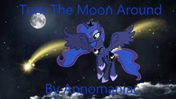 Size: 1920x1080 | Tagged: safe, artist:90sigma, artist:annomaniac, artist:user15432, princess luna, alicorn, pony, g4, cloud, concave belly, flying, moon, night, night sky, shooting star, sky, slender, smiling, solo, stars, thin