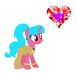 Size: 662x629 | Tagged: safe, artist:selenaede, artist:user15432, oc, oc:shine heart, pony, unicorn, g4, base used, blue mane, blue tail, bracelet, clothes, cutie mark, dress, ear piercing, earring, gold dress, heart, high heels, horn, jewelry, necklace, piercing, pink coat, ponytail, reference sheet, shoes, simple background, smiling, sparkles, tail, transparent background