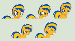 Size: 3760x2072 | Tagged: safe, artist:stephen-fisher, oc, oc only, oc:flare spark, pegasus, pony, expressions, female, flare spark is best facemaker, mare, simple background