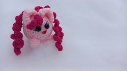 Size: 4000x2250 | Tagged: safe, artist:casquitos kawaii, pinkie pie, pony, amigurumi, crochet, irl, photo, plushie, snow