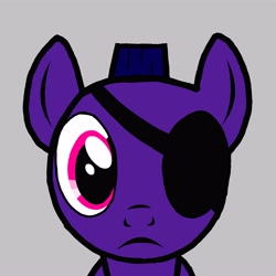 Size: 5000x5000 | Tagged: safe, artist:sillyfillechka, oc, oc only, oc:ra'dzirra, earth pony, eyepatch, gray background, mare stare, newbie artist training grounds, simple background, solo
