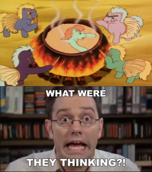 Size: 584x661 | Tagged: safe, edit, edited screencap, screencap, g1, my little pony tales, ponies in paradise, angry video game nerd, cannibalism, cauldron, cooked alive, cooking, what were they thinking
