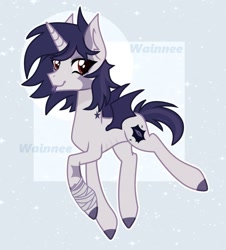 Size: 1159x1280 | Tagged: safe, artist:wainnee, oc, oc only, pony, unicorn, concave belly, horn, looking at you, ribs, slender, solo, thin, watermark