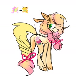 Size: 1402x1403 | Tagged: safe, artist:chortzykit, earth pony, pony, g4, fusion:applejack, fusion:fluttershy, simple background, solo, white background