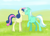 Size: 3000x2161 | Tagged: safe, artist:shanyata, bon bon, lyra heartstrings, sweetie drops, earth pony, pony, unicorn, g4, duo, eyes closed, female, grass, horn, lesbian, nuzzling, raised hoof, ship:lyrabon, shipping, side view, smiling