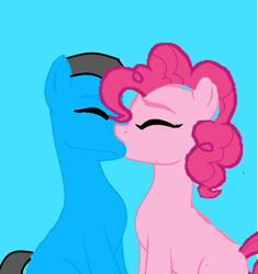 Size: 728x776 | Tagged: safe, artist:williamsvenancio, pinkie pie, oc, oc:william, earth pony, g4, blue background, female, kissing, male, simple background, straight