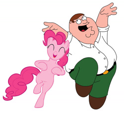 Size: 1280x1177 | Tagged: safe, artist:colmodo, pinkie pie, earth pony, human, g4, dancing, family guy, female, male, peter griffin, simple background, white background