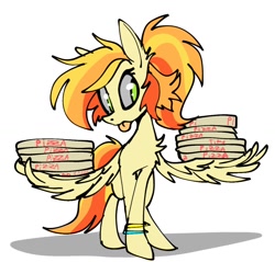 Size: 1050x1003 | Tagged: safe, artist:chortzykit, oc, oc only, unnamed oc, pegasus, pony, g4, :p, food, pegasus oc, pizza, pizza box, simple background, stack, tongue out, white background, wing hold, wings