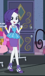 Size: 600x1005 | Tagged: safe, edit, edited screencap, screencap, rarity, human, equestria girls, g4, my little pony equestria girls: better together, street chic, animated, belt, bracelet, clothes, cropped, cutie mark accessory, cutie mark on clothes, dress, eyeshadow, female, frilly design, geode of shielding, gif, gold, hairpin, hello darlings, high heels, jewelry, magical geodes, makeup, open mouth, open smile, pencil skirt, pendant, rarity peplum dress, shoes, skirt, sleeveless, sleeveless dress, smiling, solo, spinning, talking to viewer, tank top, twirl
