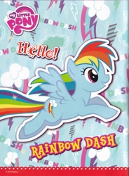 Size: 4920x6696 | Tagged: safe, derpibooru exclusive, rainbow dash, pegasus, pony, comic:rainbow dash and the miracle of the rainbow, g4, 2015, blue background, bongkoch kids, copyright, female, flying, lightning, magazine, magazine scan, mare, my little pony logo, simple background, solo, sparkles, thai, thailand