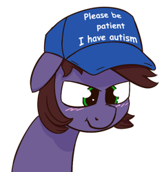 Size: 604x642 | Tagged: safe, artist:xppp1n, oc, oc:peeps, blushing, cap, hat, male, please be patient i have autism, simple background, solo, stallion, transparent background