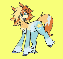 Size: 1573x1461 | Tagged: safe, artist:chortzykit, earth pony, pony, g4, alternate versions at source, bluey, ponified, radley heeler, simple background, solo, yellow background