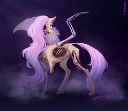Size: 2832x2472 | Tagged: safe, artist:sparkling_light, fluttershy, ghost, pegasus, pony, undead, collaboration:bestiary of fluttershy, g4, collaboration, concave belly, emaciated, exposed bone, female, helhest, missing eye, ribs, skinny, solo, spine, thin