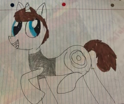 Size: 2048x1720 | Tagged: safe, artist:melodymelanchol, pony, unicorn, series:smosh in equestria, childhood art, clothes, horn, ian hecox, lined paper, male, ponified, smosh, solo, stallion, traditional art