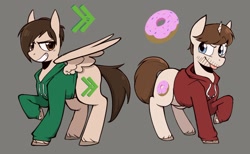 Size: 1332x819 | Tagged: safe, artist:melodymelanchol, pegasus, pony, unicorn, anthony padilla, clothes, facial hair, gray background, hoodie, horn, ian hecox, male, ponified, simple background, smosh, stallion, tongue out