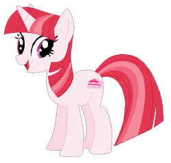 Size: 410x391 | Tagged: safe, artist:selenaede, artist:user15432, pudding pie, pony, unicorn, g4, base used, generation leap, horn, looking at you, open mouth, open smile, pink coat, pink hair, pink mane, pink tail, recolor, simple background, smiling, tail, transparent background
