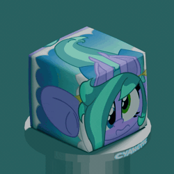 Size: 1000x1000 | Tagged: safe, artist:silvaqular, oc, oc:cyanette, earth pony, 3d, animated, blender, bow, box, clothes, compact, compressed, cube, dizzy, dress, ear piercing, earring, gif, heterochromia, jewelry, multicolored eyes, multicolored hair, multicolored mane, multicolored tail, necklace, piercing, rotating, solo, spinning, squished, tail