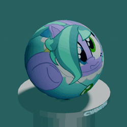 Size: 1000x1000 | Tagged: safe, artist:silvaqular, oc, oc:cyanette, earth pony, 3d, animated, ball, blender, bow, clothes, compact, compressed, dizzy, dress, ear piercing, earring, gif, heterochromia, jewelry, multicolored eyes, multicolored hair, multicolored mane, multicolored tail, necklace, piercing, rotating, solo, sphere, spinning, squished, tail