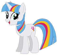 Size: 410x391 | Tagged: safe, artist:selenaede, artist:user15432, rainbow wishes, pony, unicorn, g4, base used, generation leap, horn, multicolored hair, multicolored mane, multicolored tail, open mouth, open smile, rainbow hair, rainbow tail, recolor, simple background, smiling, solo, tail, transparent background, white coat