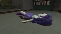 Size: 1920x1080 | Tagged: safe, artist:defeatedgirls, rarity, equestria girls, g4, 3d, boots, bracelet, clothes, jewelry, lying down, pose, ryona, shoes, unconscious