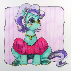Size: 935x939 | Tagged: safe, artist:streakyfreak, oc, oc only, oc:glossy, earth pony, pony, g4 style, outfit, solo