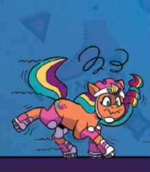 Size: 677x775 | Tagged: safe, idw, official comic, sunny starscout, earth pony, pony, g5, spoiler:comic, spoiler:g5, spoiler:g5comic, comic, cute, dizzy, female, mane stripe sunny, mare, my little pony: kenbucky roller derby, roller skates, skates, sunnybetes, wavy mouth