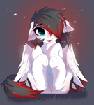 Size: 3386x3755 | Tagged: safe, artist:empress-twilight, oc, oc only, oc:jet blast, pegasus, pony, belly, belly button, blushing, butt, chest fluff, cute, ear fluff, featureless crotch, female, floppy ears, fluffy, hair over one eye, hoof fluff, mare, mlem, multicolored hair, ocbetes, plot, silly, sitting, solo, tongue out, underhoof