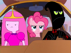Size: 1440x1080 | Tagged: safe, artist:nathaniel718, pinkie pie, earth pony, pony, g4, a goofy movie, adventure time, angry, annoyed, car, car interior, cartoon network, crossover, driving, female, goofy movie meme, grumpy, male, mare, meme, nergal, nergal and princess bubblegum, princess bubblegum, the grim adventures of billy and mandy
