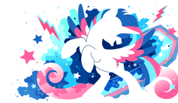 Size: 4320x2504 | Tagged: safe, artist:白瓷微璧, oc, oc only, oc:lucent starscape, oc:星夜流光, alicorn, pony, alicorn oc, horn, simple background, solo, wallpaper, white background, wings