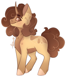 Size: 2236x2548 | Tagged: safe, artist:trashpanda czar, oc, oc only, oc:snickerdoodle, unicorn, body markings, cheek fluff, chest fluff, female, horn, looking at you, mare, poofy mane, poofy tail, simple background, smiling, transparent background