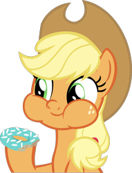 Size: 5809x7602 | Tagged: safe, artist:rosasaav, applejack, earth pony, pony, g4, the ending of the end, absurd resolution, applejack's hat, base used, cheek bulge, cowboy hat, cute, donut, eating, female, food, hat, hoof hold, inkscape, jackabetes, mare, simple background, smiling, solo, transparent background, vector