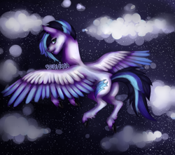 Size: 3400x3000 | Tagged: safe, artist:reamina, oc, oc:storm walker, pegasus, pony, colored wings, female, flying, mare, night, solo, two toned wings, wings