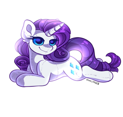 Size: 2147x2038 | Tagged: safe, artist:yuris, rarity, oc, original species, plush pony, pony, unicorn, concave belly, female, horn, lies, plushie, simple background, smiling, solo, toy, white background