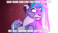 Size: 1280x720 | Tagged: safe, edit, edited screencap, screencap, allura, big cat, leopard, rabbit, snow leopard, g5, my little pony: tell your tale, the blockywockys, spoiler:g5, angry, animal, caption, funny, image macro, kissing, lol, making out, meme, shipping, text, twitch, twitchllura, upset