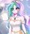 Size: 1713x1931 | Tagged: safe, artist:pulse, princess celestia, human, g4, bare shoulders, breasts, cleavage, clothes, cute, cutelestia, dress, eyebrows, eyebrows visible through hair, female, humanized, jewelry, lens flare, necklace, paper, smiling, solo, strapless, strapless dress, tiara
