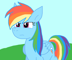 Size: 766x640 | Tagged: safe, artist:cmara, rainbow dash, pegasus, pony, g4, female, folded wings, frown, narrowed eyes, solo, two toned background, wingding eyes, wings
