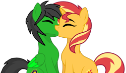 Size: 1893x1101 | Tagged: safe, artist:star-armour95, sunset shimmer, oc, oc:star armour, pegasus, unicorn, g4, canon x oc, duo, eyes closed, female, horn, kiss on the lips, kissing, male, mare, shipping, simple background, stallion, straight, transparent background