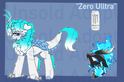 Size: 1588x1048 | Tagged: safe, artist:bluemoon, oc, dragon, hybrid, kirin, nirik, pony, adoptable, claws, commission, drink, energy drink, monster energy, scales, solo