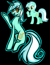 Size: 800x1039 | Tagged: safe, artist:coffeefueledchainsaw, lyra heartstrings, pony, unicorn, g4, black background, concave belly, horn, reference used, simple background, smiling, solo, waving
