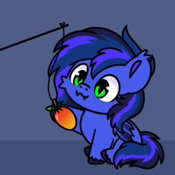 Size: 600x600 | Tagged: safe, alternate character, alternate version, artist:sugar morning, oc, oc only, oc:guard cobalt flash, bat pony, animated, bat pony oc, behaving like a cat, cat toy, commission, cute, food, freckles, mango, playing, prisoners of the moon, solo, sugar morning is trying to murder us, ych result