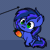 Size: 600x600 | Tagged: safe, alternate character, alternate version, artist:sugar morning, oc, oc only, oc:guard cobalt flash, bat pony, animated, bat pony oc, behaving like a cat, cat toy, commission, cute, food, mango, playing, solo, ych result