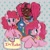 Size: 4096x4096 | Tagged: safe, artist:colorwurm, pinkie pie, earth pony, human, pony, g4, :3, absurd resolution, bracelet, braces, brown eyes, chubby, clothes, curly hair, curly mane, dark skin, dyed hair, emanata, female, human ponidox, humanized, jewelry, kandi, mare, necklace, open mouth, open smile, overalls, patterned background, pigtails, pink coat, pink hair, pins, raised hooves, self paradox, self ponidox, smiling, speech bubble, text, tied hair, two toned eyes, wingding eyes