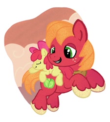 Size: 1801x2000 | Tagged: safe, artist:amynewblue, apple bloom, big macintosh, earth pony, pony, apple bloom riding big macintosh, brother and sister, female, filly, foal, male, siblings, simple background, sleeping, stallion, white background