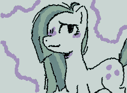 Size: 355x261 | Tagged: safe, artist:gh0stmist, marble pie, earth pony, pony, g4, abstract background, animated, blushing, cute, female, frame by frame, gif, gray coat, hair over one eye, long mane, marblebetes, mare, messy mane, shy, shy smile, smiling, squigglevision, straight mane, tail, two toned mane, two toned tail, wigglypaint