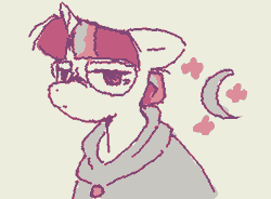Size: 355x261 | Tagged: safe, artist:gh0stmist, moondancer, pony, unicorn, g4, alternate hairstyle, animated, cloak, clothes, cream background, empty eyes, female, floppy ears, frame by frame, frown, gif, glasses, hair bun, horn, lidded eyes, limited palette, mare, multicolored mane, narrowed eyes, no catchlights, round glasses, short mane, simple background, solo, squigglevision, tied mane, wigglypaint