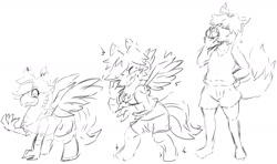 Size: 1554x923 | Tagged: safe, artist:nageruamado, oc, oc only, oc:foxxy hooves, griffon, kemonomimi, furry to griffon, human to griffon, japanese reading order, sketch, transformation, transformation sequence
